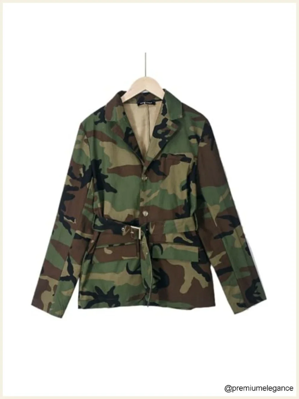 Women Oversized Camo Denim Blazer Jacket with Belt